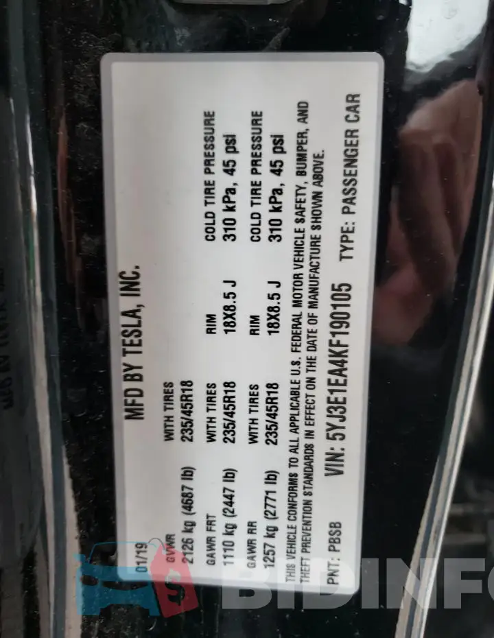 5YJ3E1EA4KF190105 Photo# 12