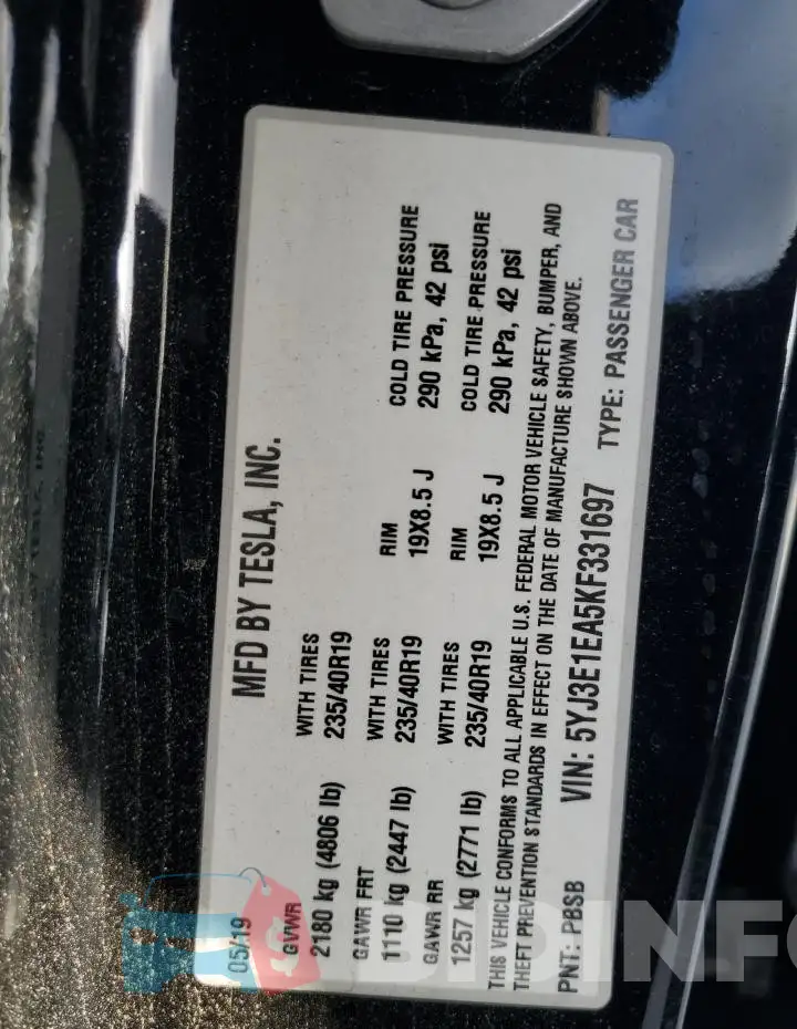 5YJ3E1EA5KF331697 Photo# 13