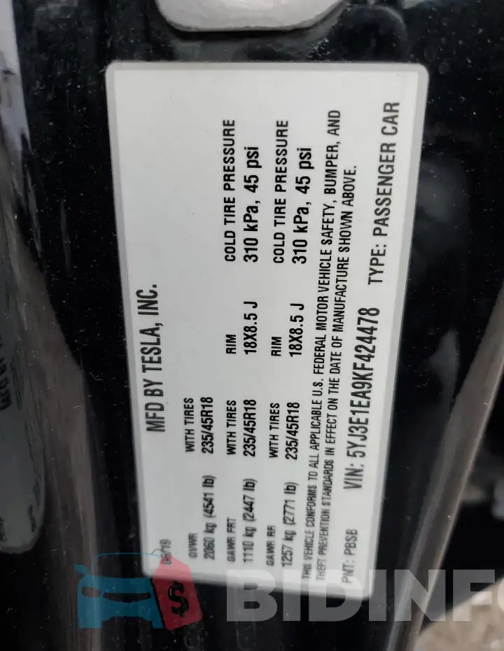 5YJ3E1EA9KF424478 Photo# 13