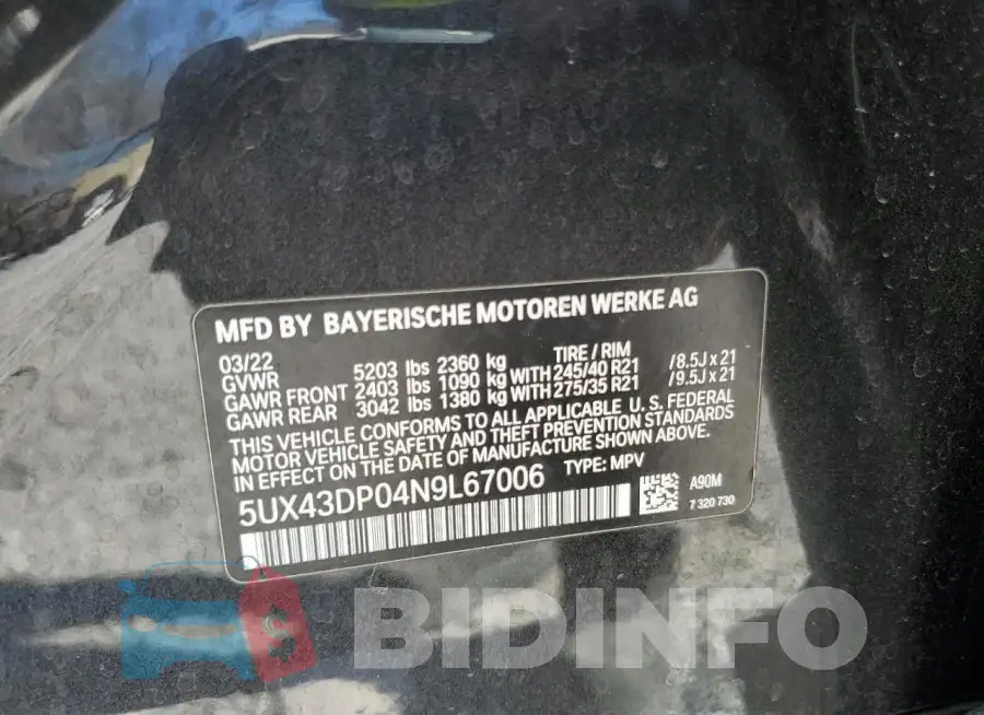 5UX43DP04N9L67006 Photo# 13