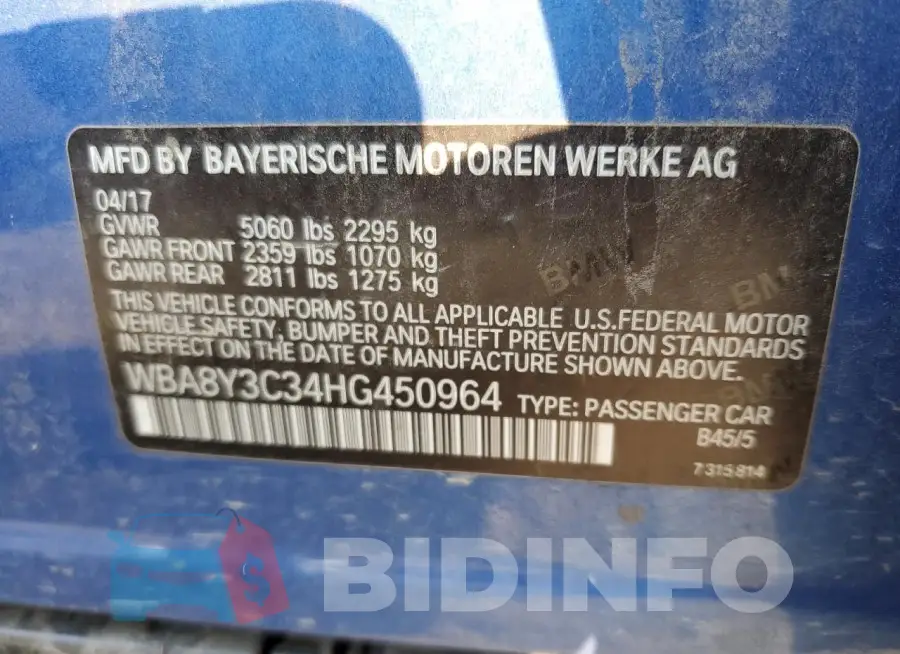 WBA8Y3C34HG450964 Photo# 13