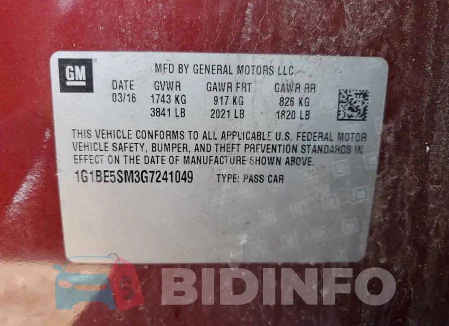 1G1BE5SM3G7241049 Photo# 13