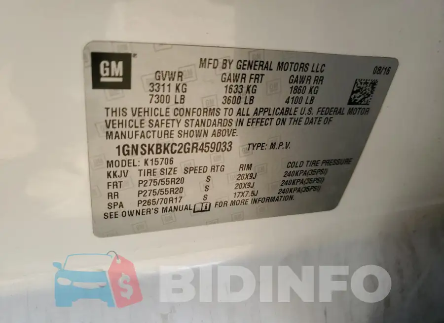 1GNSKBKC2GR459033 Photo# 13