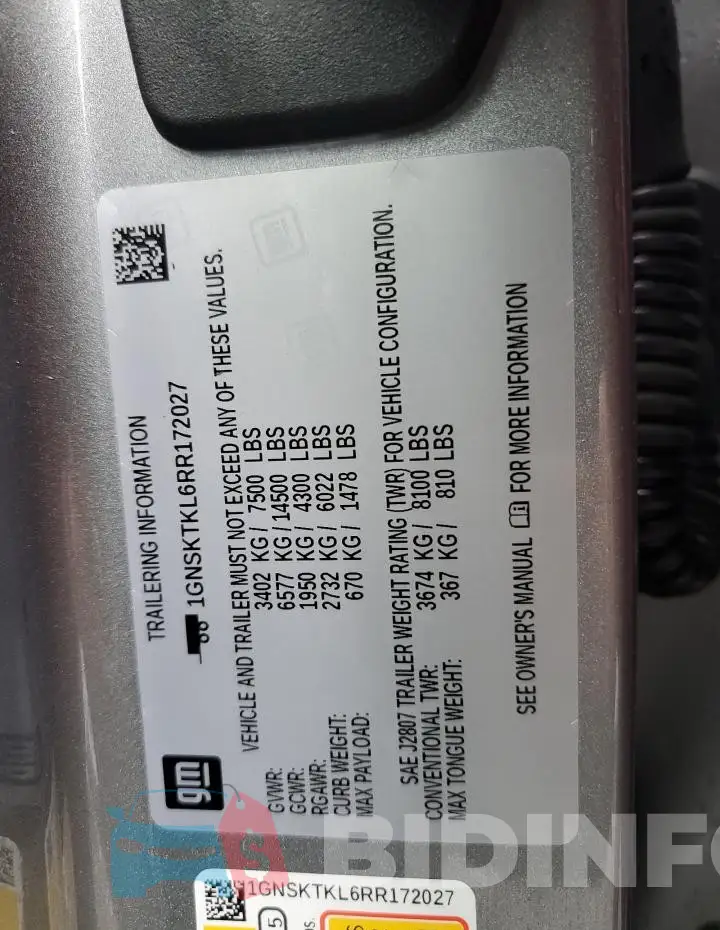 1GNSKTKL6RR172027 Photo# 13