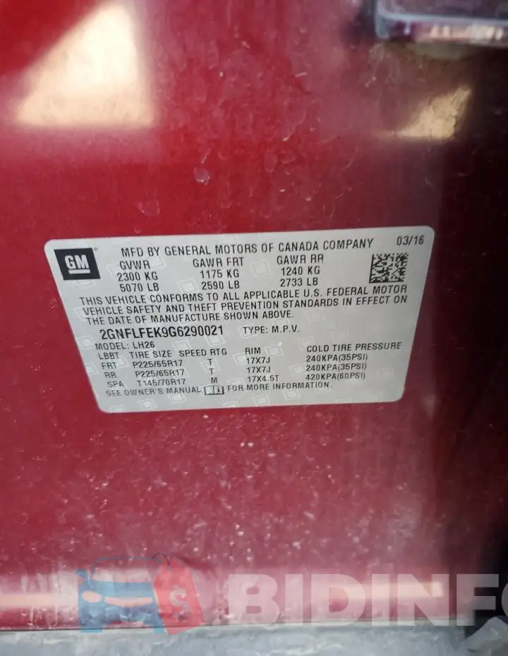 2GNFLFEK9G6290021 Photo# 13