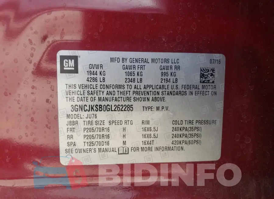 3GNCJKSB0GL262285 Photo# 12