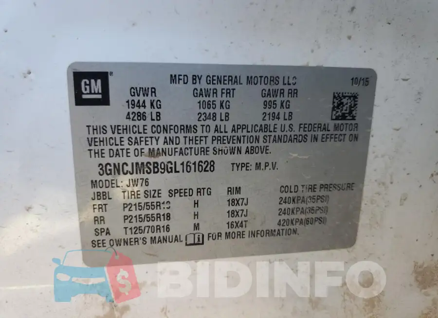 3GNCJMSB9GL161628 Photo# 13