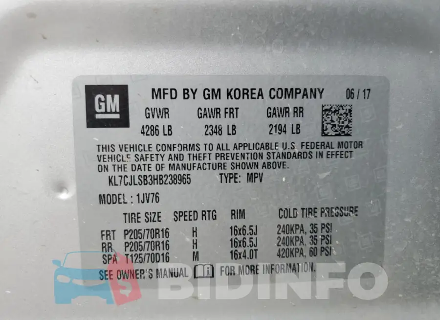 KL7CJLSB3HB238965 Photo# 13