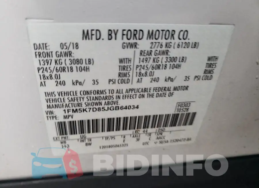 1FM5K7D85JGB64034 Photo# 13