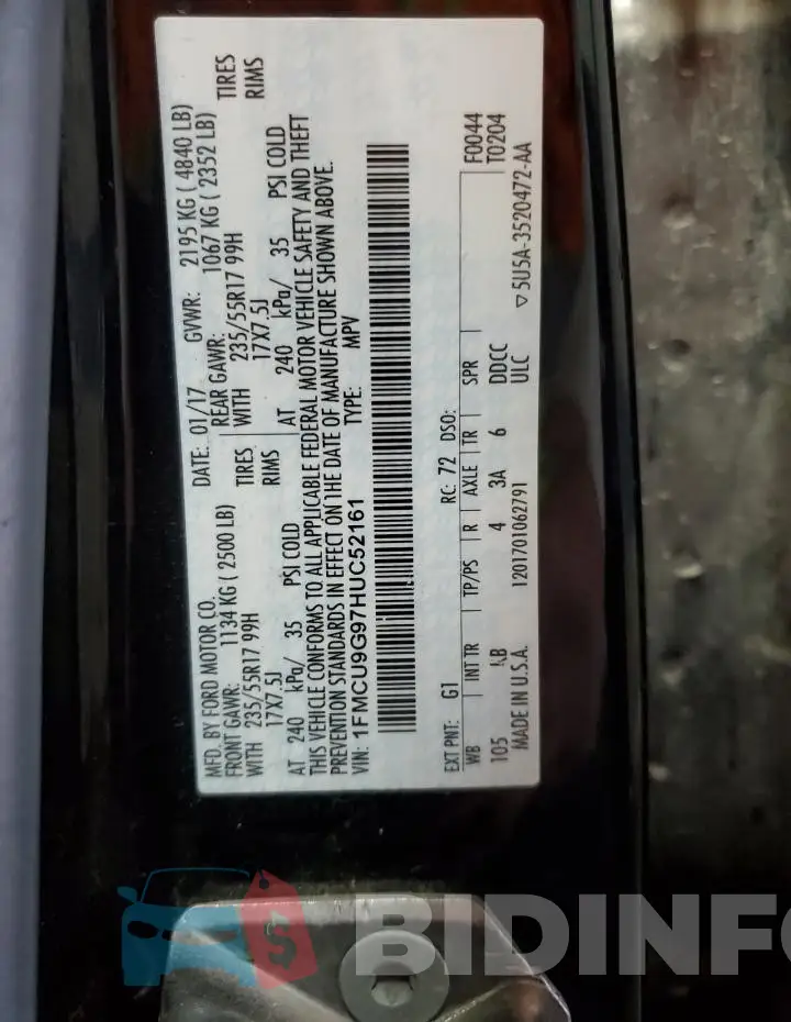 1FMCU9G97HUC52161 Photo# 12