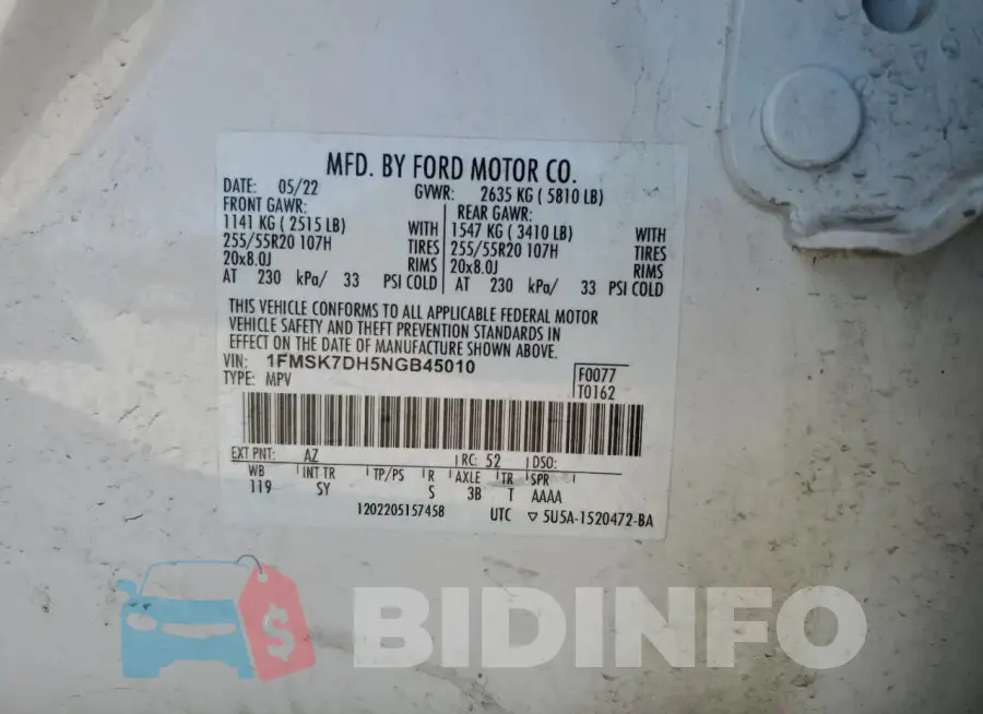 1FMSK7DH5NGB45010 Photo# 13