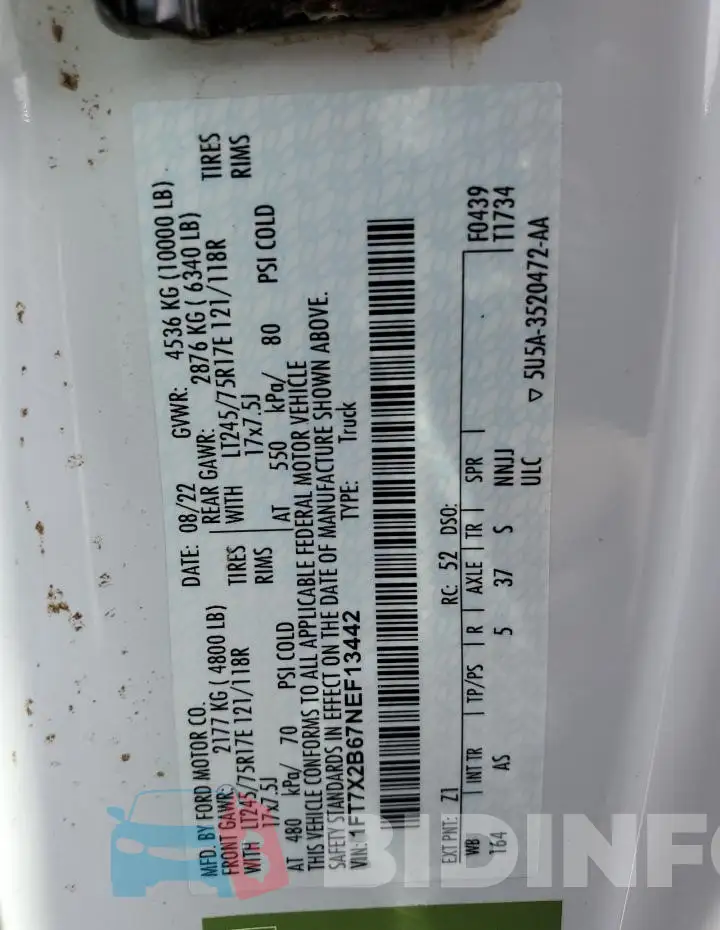 1FT7X2B67NEF13442 Photo# 12