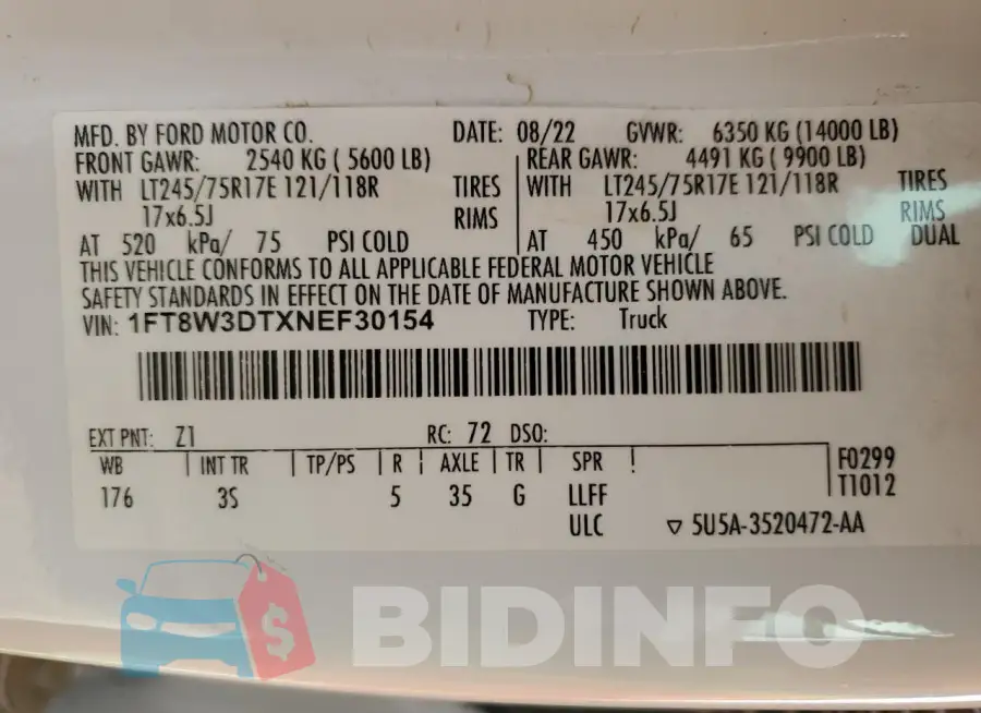 1FT8W3DTXNEF30154 Photo# 12