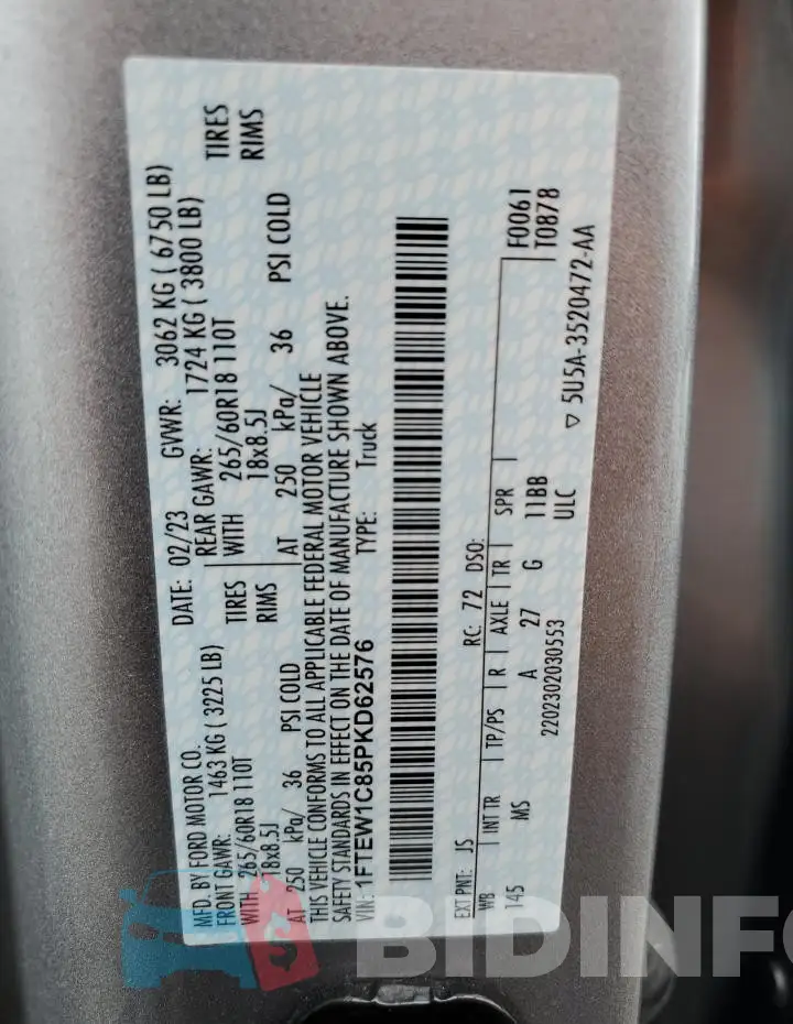 1FTEW1C85PKD62576 Photo# 13