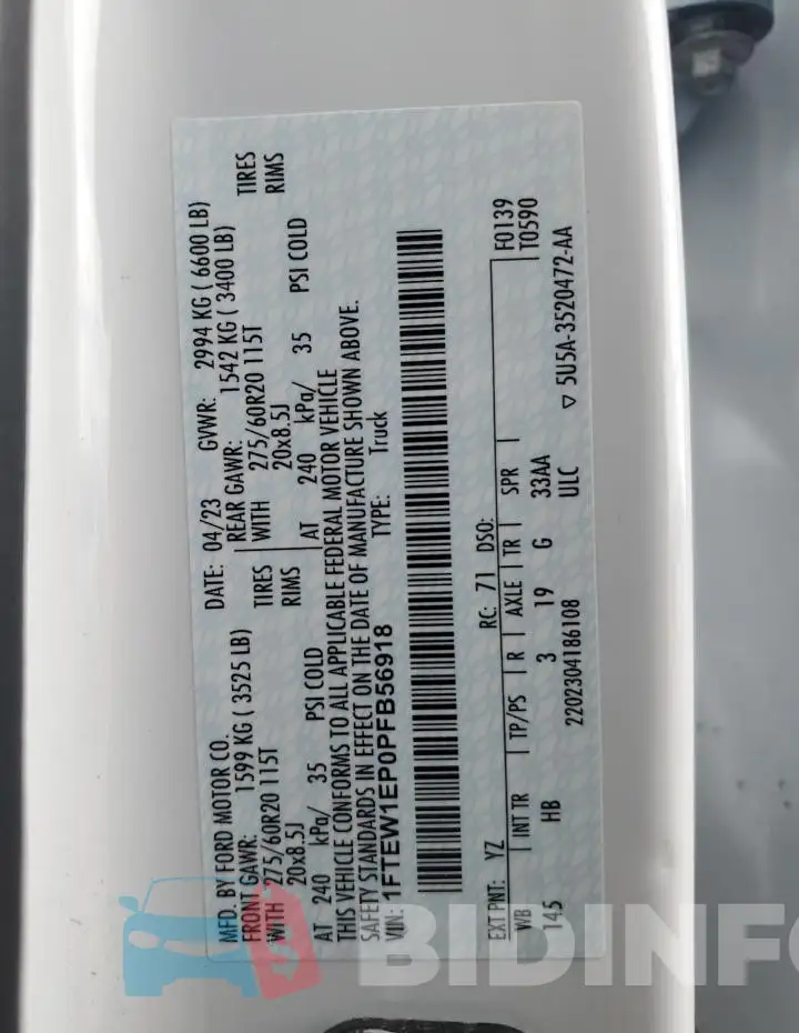 1FTEW1EP0PFB56918 Photo# 12