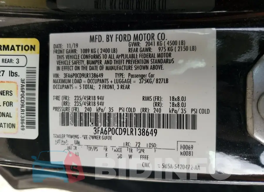 3FA6P0CD9LR138649 Photo# 12
