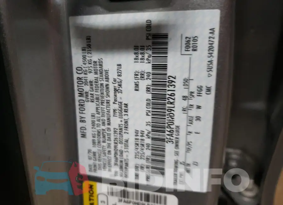 3FA6P0HD9LR261392 Photo# 12