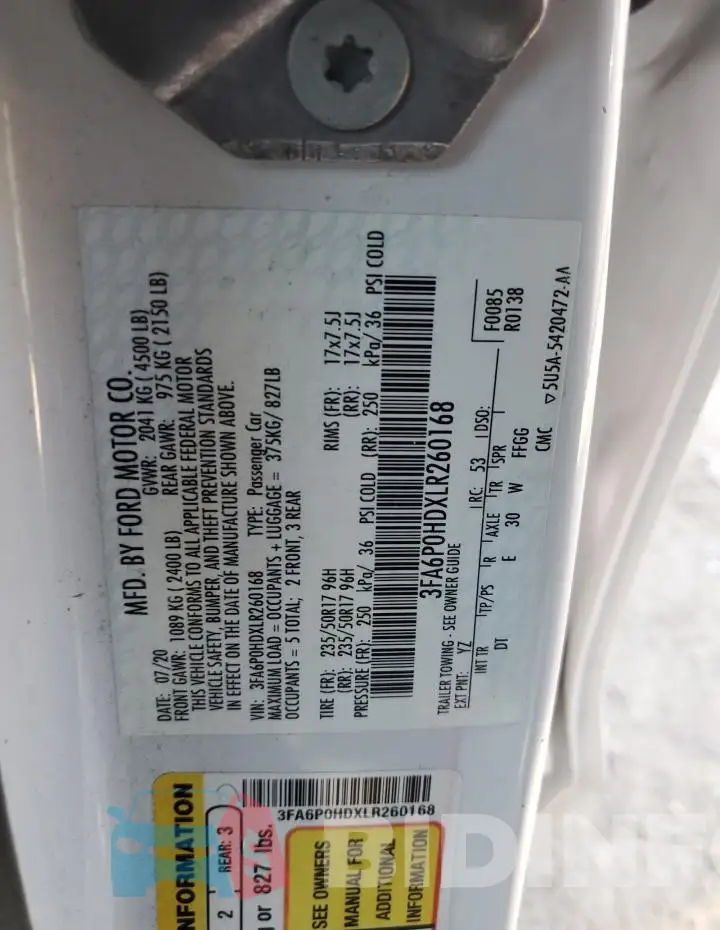 3FA6P0HDXLR260168 Photo# 12