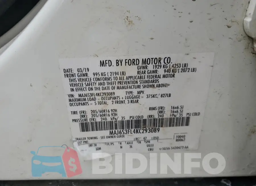 MAJ6S3FL4KC293089 Photo# 13