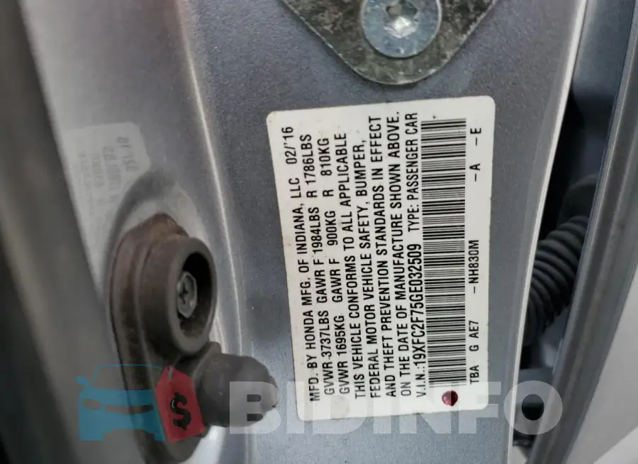 19XFC2F75GE032509 Photo# 12