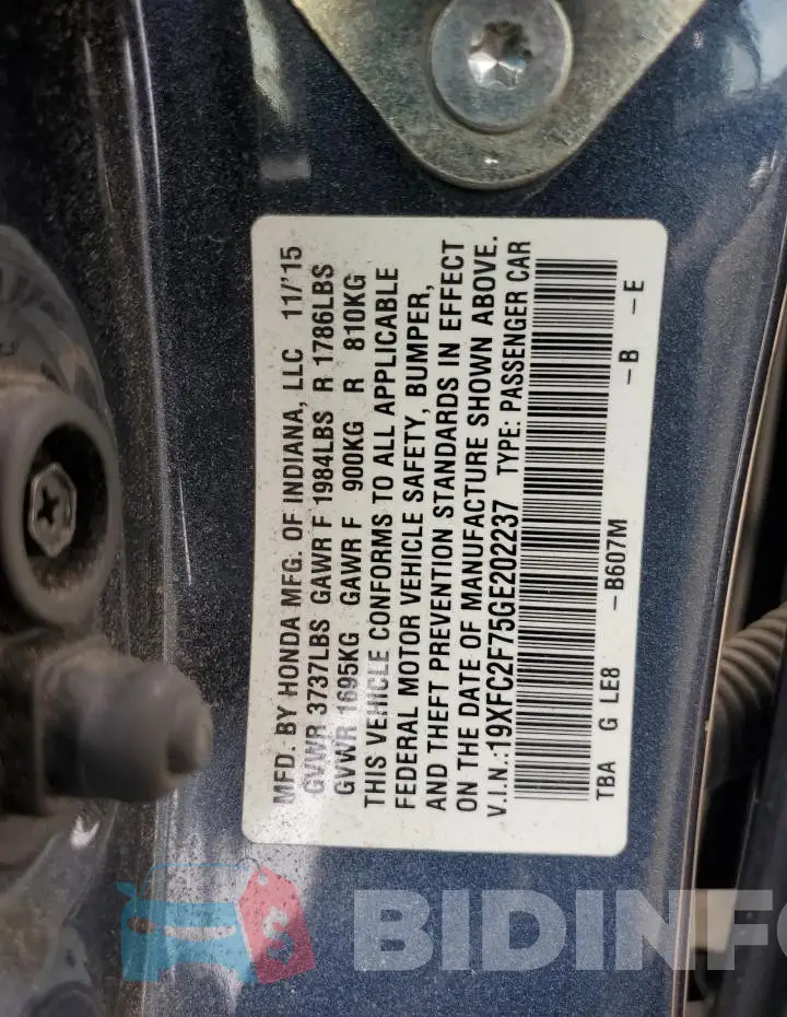 19XFC2F75GE202237 Photo# 12