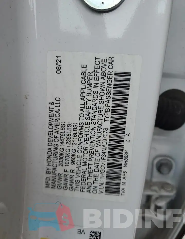 1HGCV1F34MA097078 Photo# 13