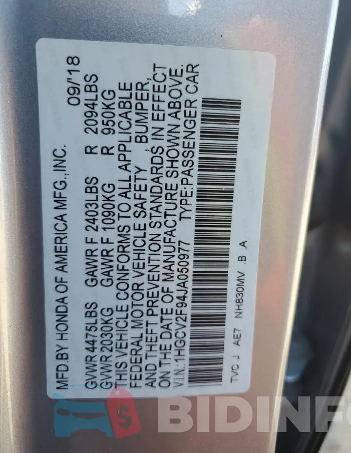 1HGCV2F94JA050977 Photo# 12