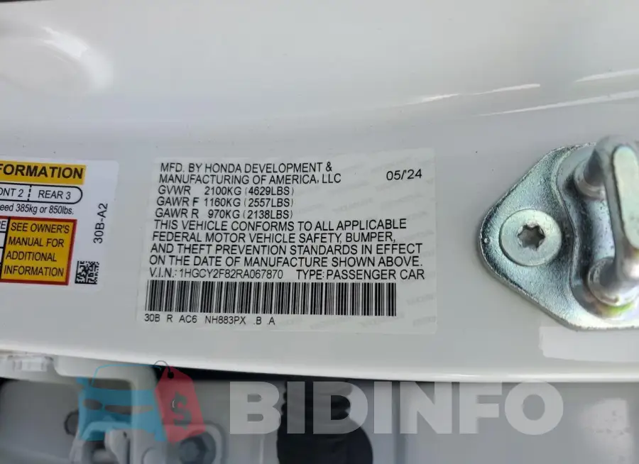 1HGCY2F82RA067870 Photo# 12