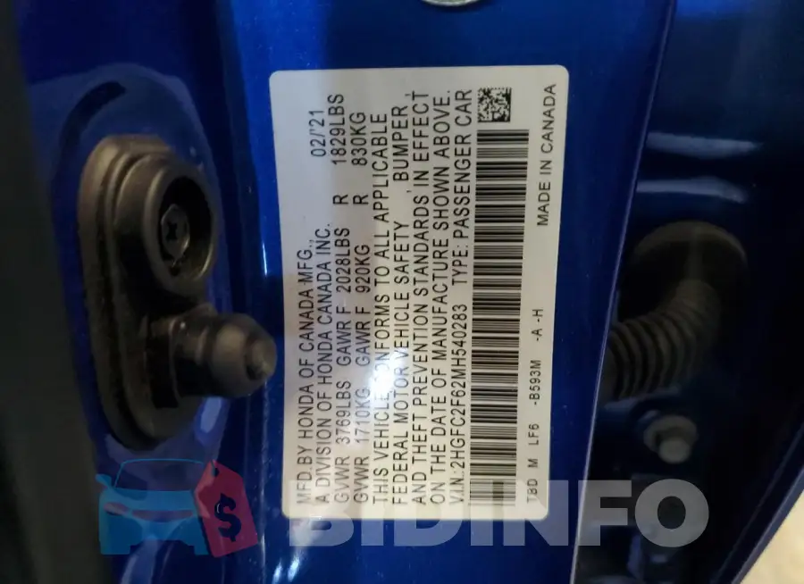 2HGFC2F62MH540283 Photo# 12