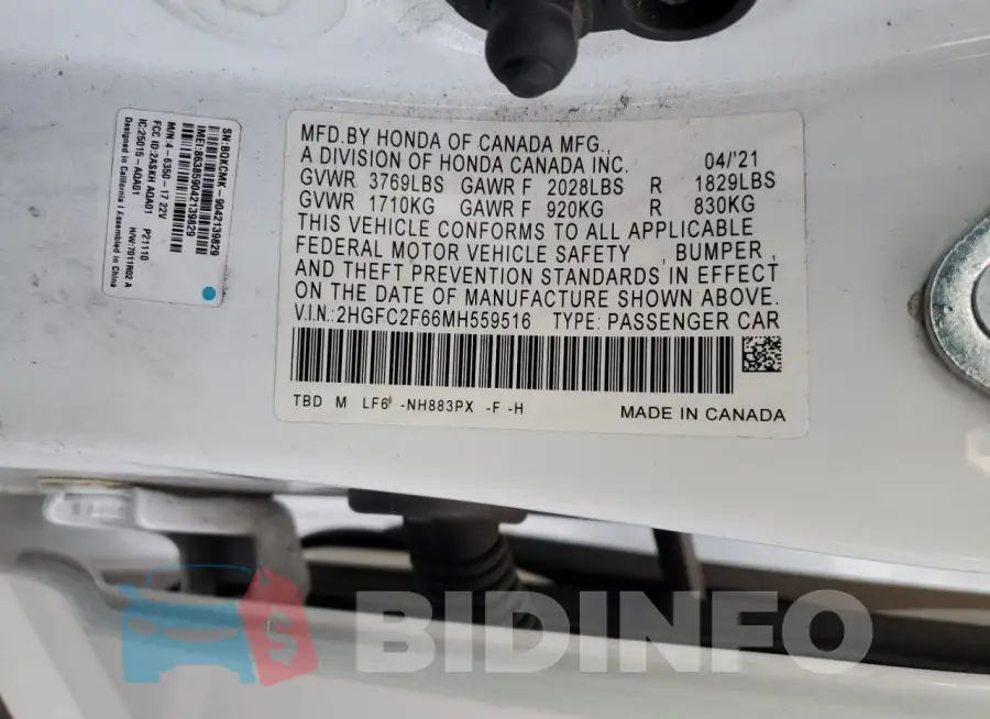 2HGFC2F66MH559516 Photo# 12