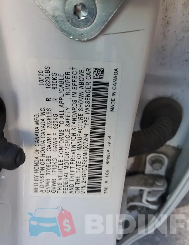 2HGFC2F80MH507204 Photo# 12