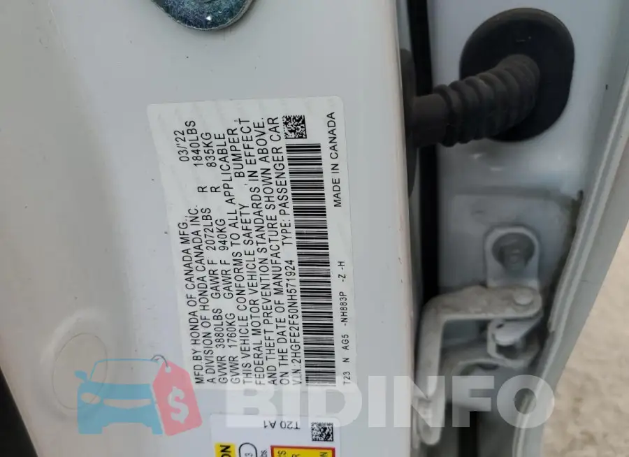 2HGFE2F50NH571924 Photo# 12