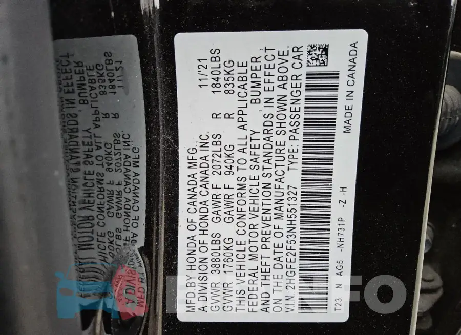 2HGFE2F53NH551327 Photo# 12