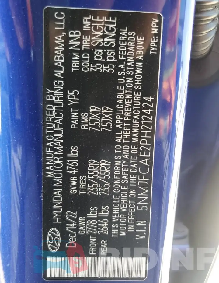 5NMJFCAE2PH212424 Photo# 12