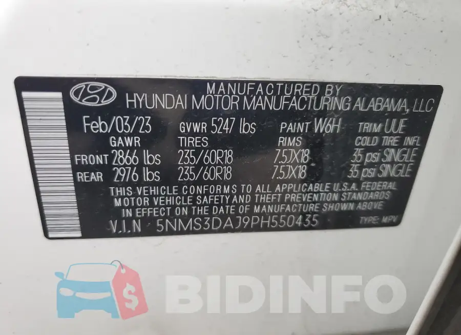 5NMS3DAJ9PH550435 Photo# 13