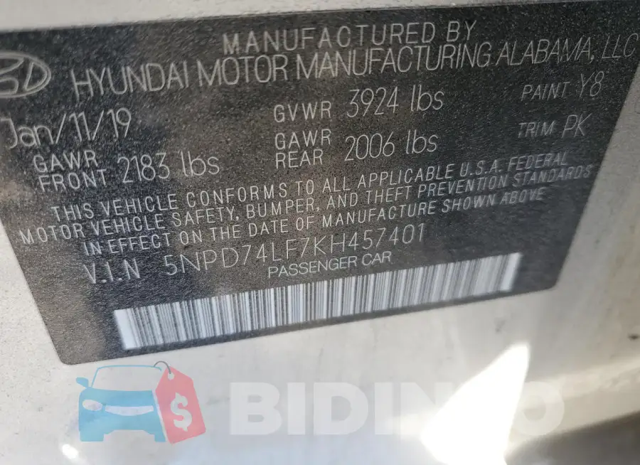 5NPD74LF7KH457401 Photo# 12