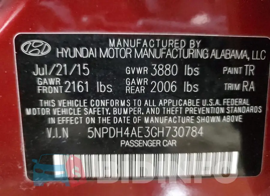 5NPDH4AE3GH730784 Photo# 12