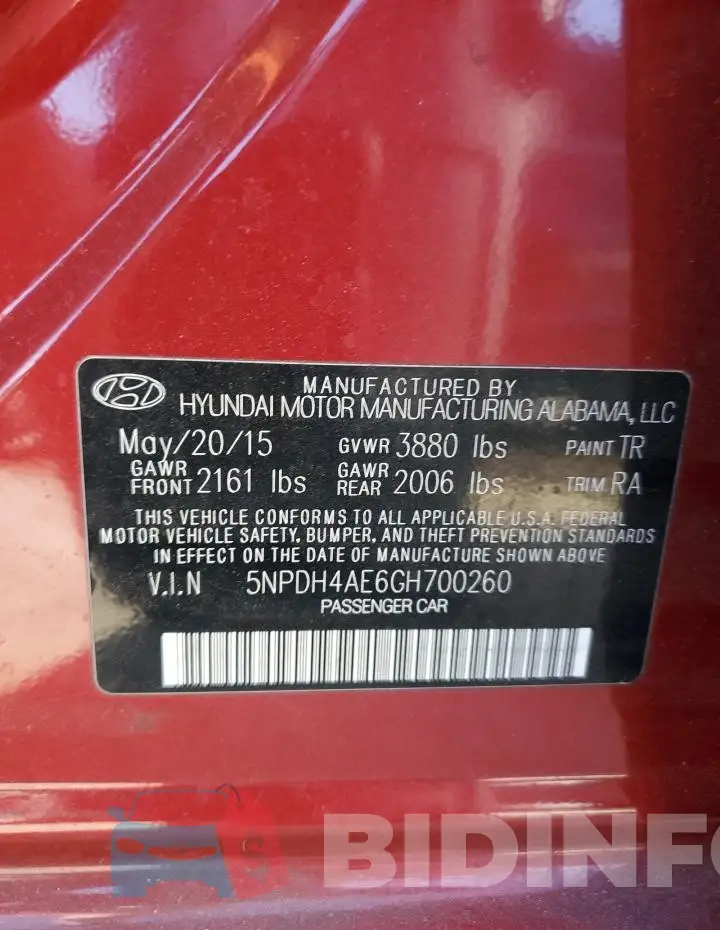 5NPDH4AE6GH700260 Photo# 13