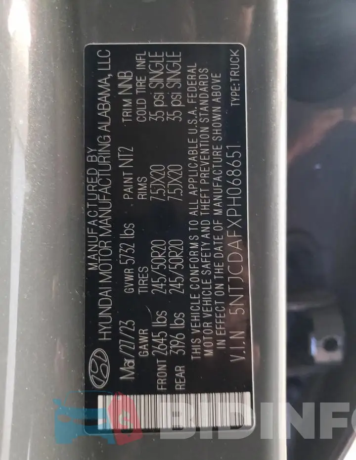5NTJCDAFXPH068651 Photo# 12