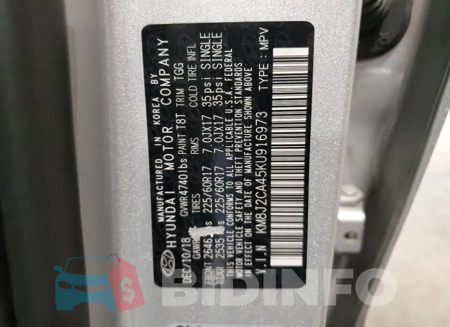 KM8J2CA45KU916973 Photo# 13