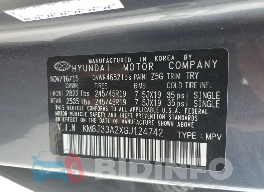 KM8J33A2XGU124742 Photo# 14