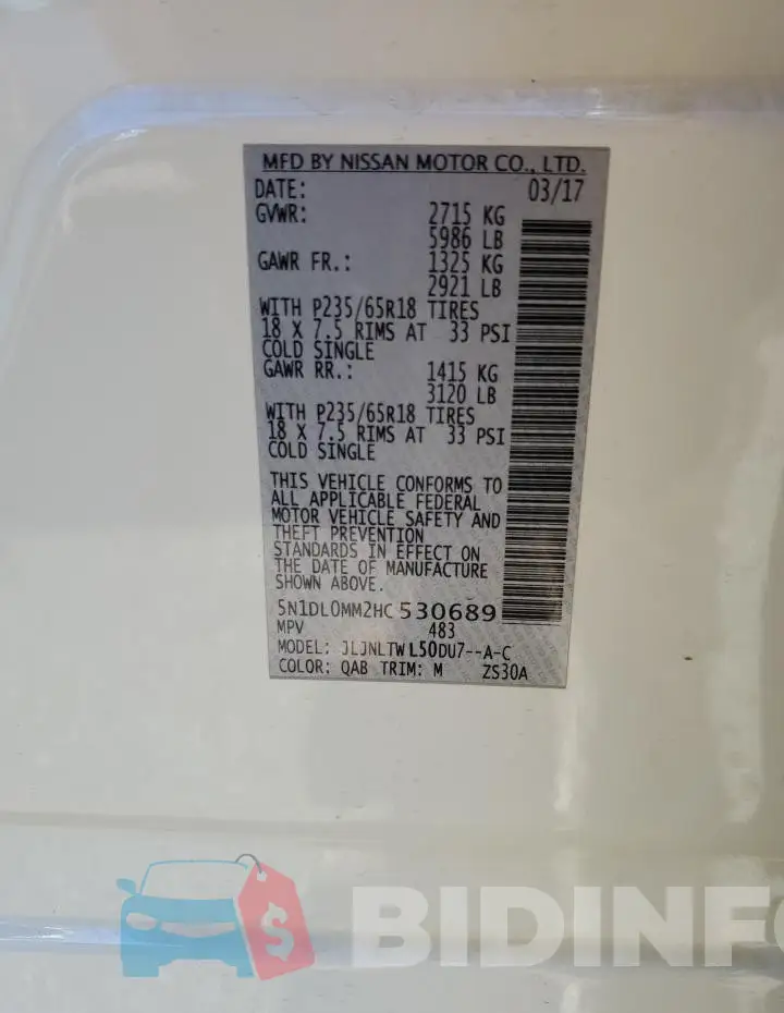 5N1DL0MM2HC530689 Photo# 13