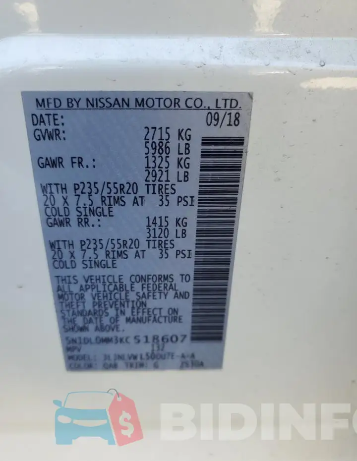 5N1DL0MM3KC518607 Photo# 13