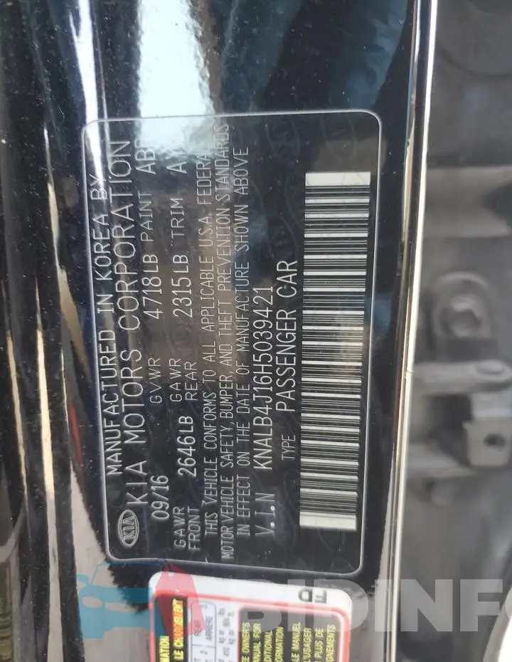 KNALB4J16H5039421 Photo# 12