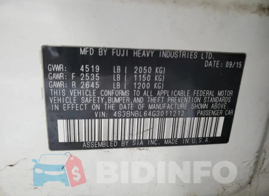 4S3BNBL64G3011212 Photo# 12