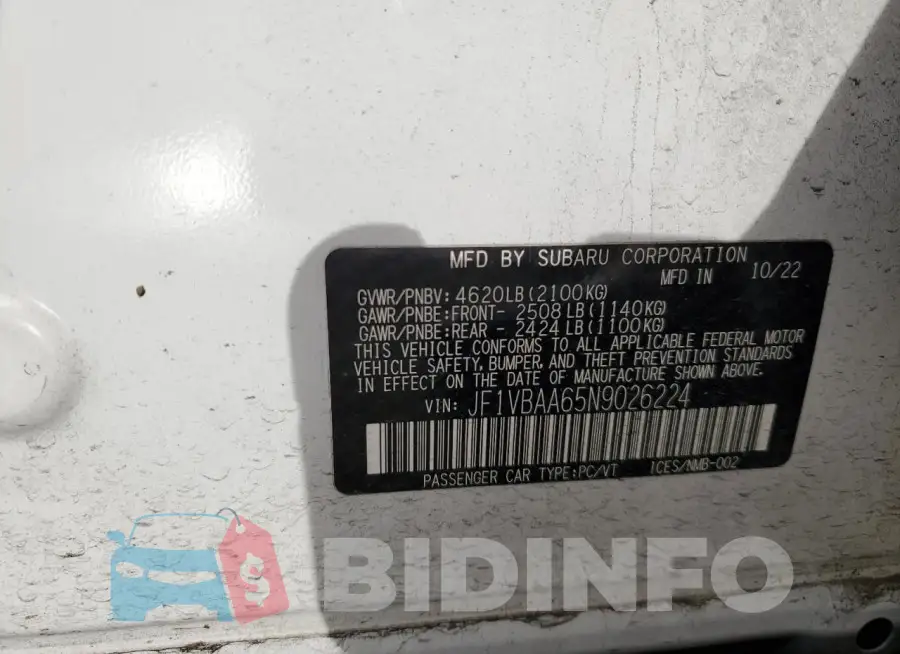 JF1VBAA65N9026224 Photo# 12