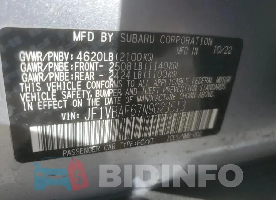 JF1VBAF67N9023513 Photo# 12