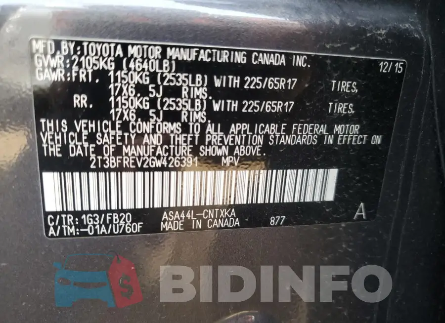 2T3BFREV2GW426391 Photo# 12
