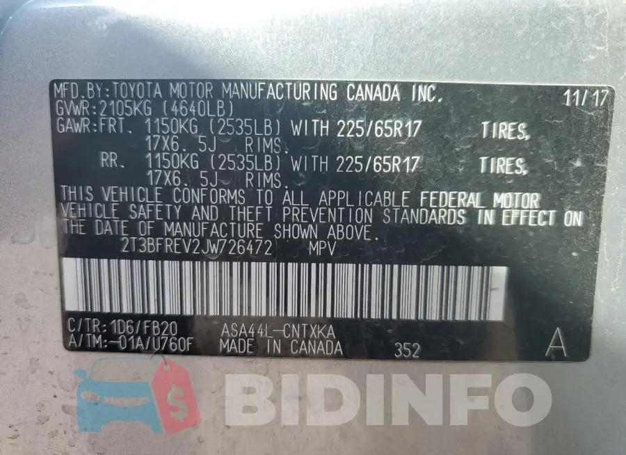 2T3BFREV2JW726472 Photo# 13