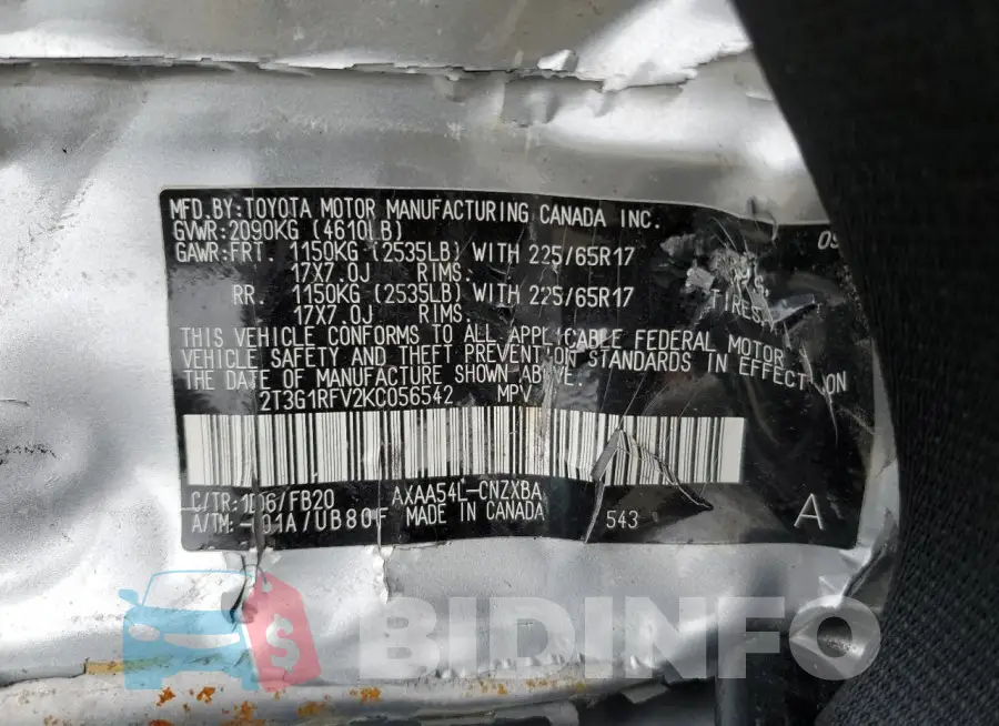 2T3G1RFV2KC056542 Photo# 13